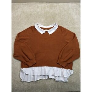 Anthropologie Maeve V Neck Twofer Knit Pullover Womens 3XL Brown White Preppy